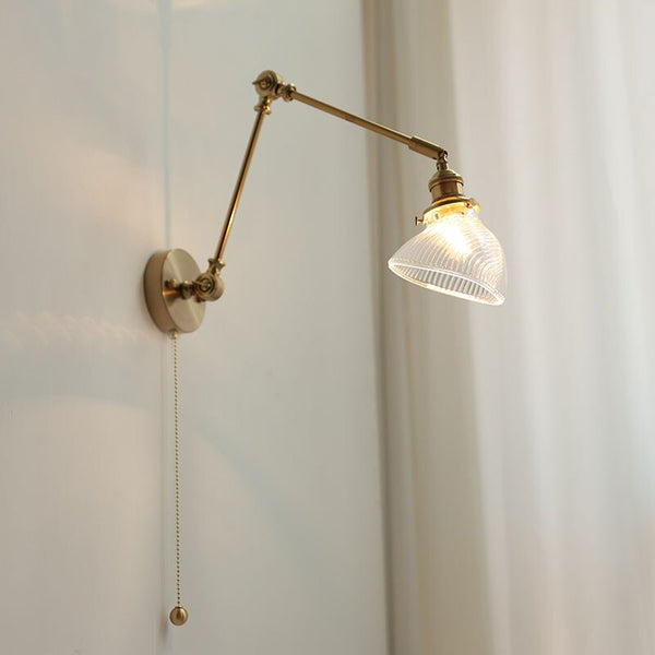Modern Style Glass Copper Long Arm Wall Light