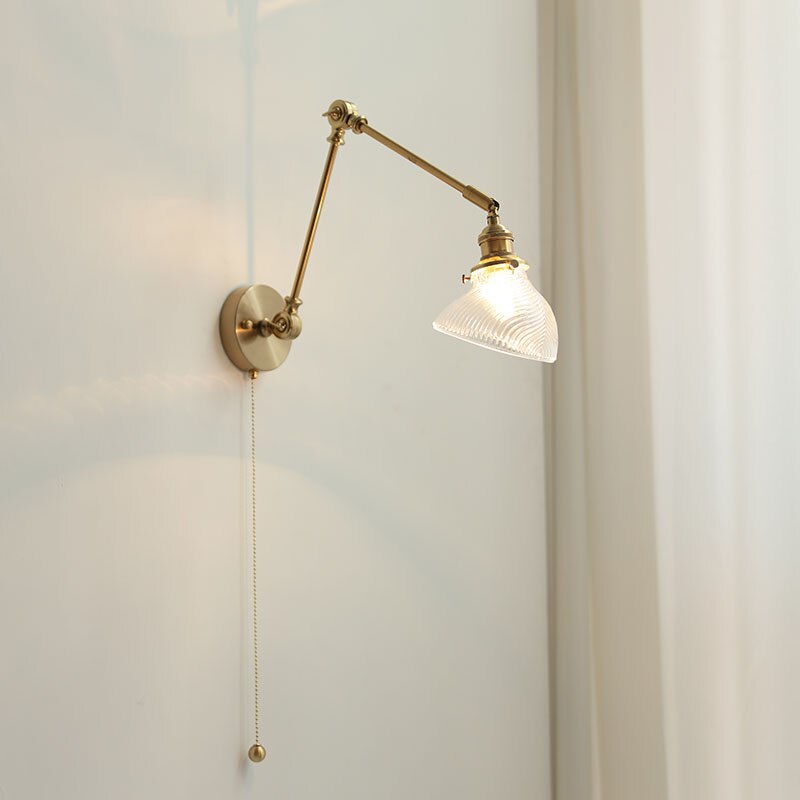 Modern Style Glass Copper Long Arm Wall Light